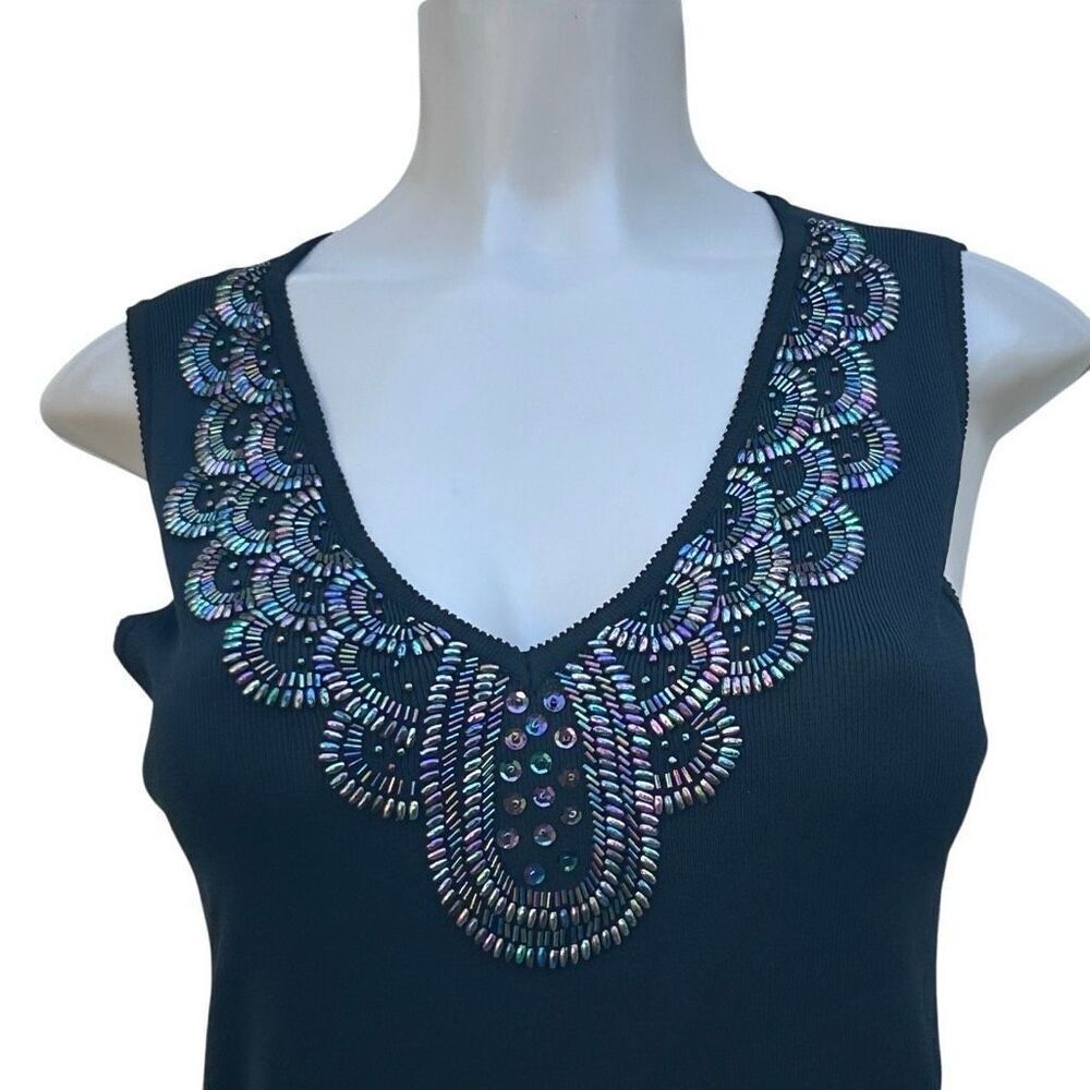 CAL Fashion Tank Top Women's Medium Black Sequin Aurora Borealis Embellished Rib